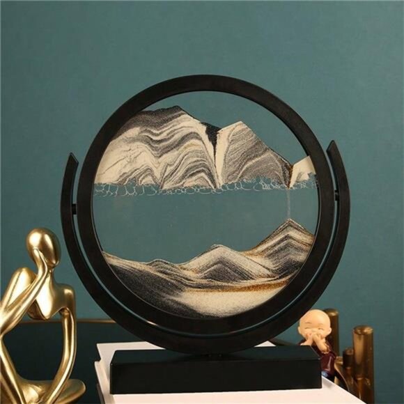 8 Inch 3D Flip Round Black Frame Liquid Sand Art, Hourglass Glass Ornament Gift - Picture 9 of 9